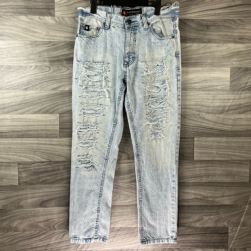 Southpole Mens Slim Straight Jeans Blue Ripped Light Wash Denim 32x30 Y2K‎ Style